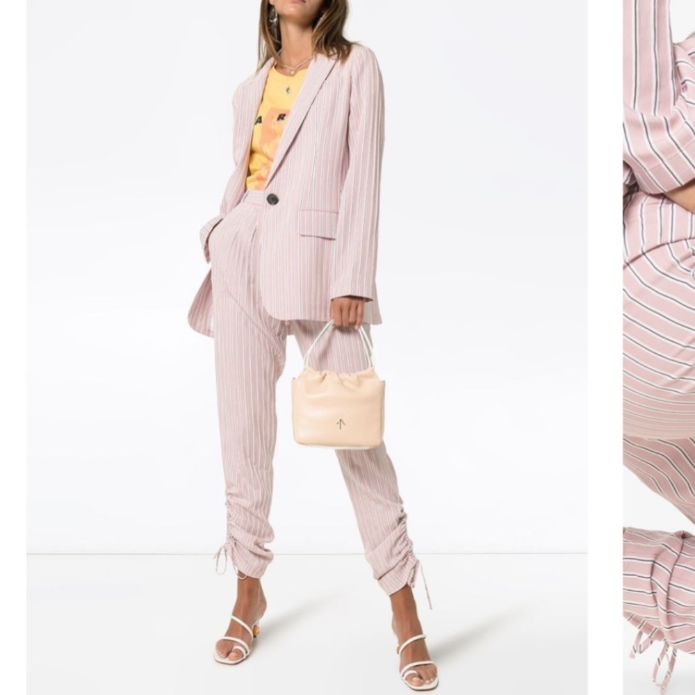Tibi Striped drawstring gathered Trousers pale pink - Picture 4 of 14